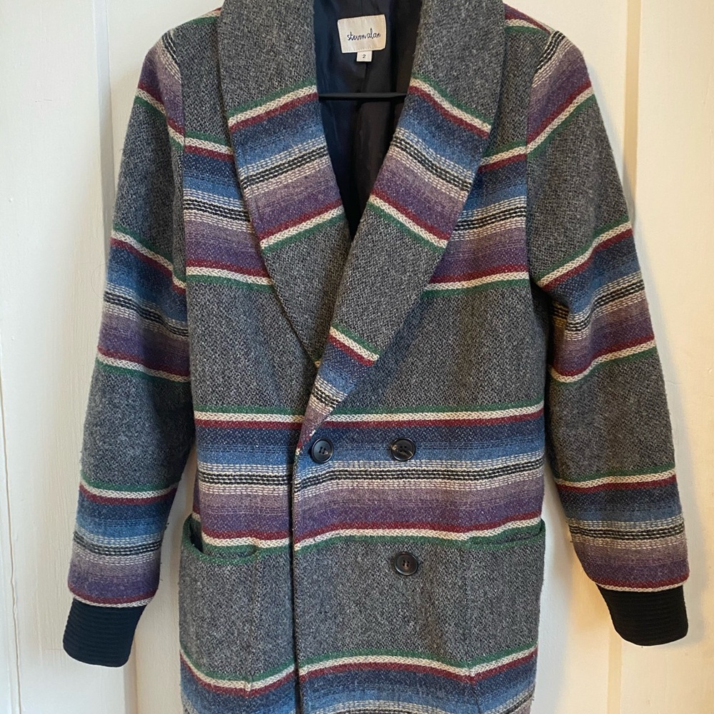 Steven Alan x Woolrich Southwestern Striped Button Coat Wool Grey 2 Petite